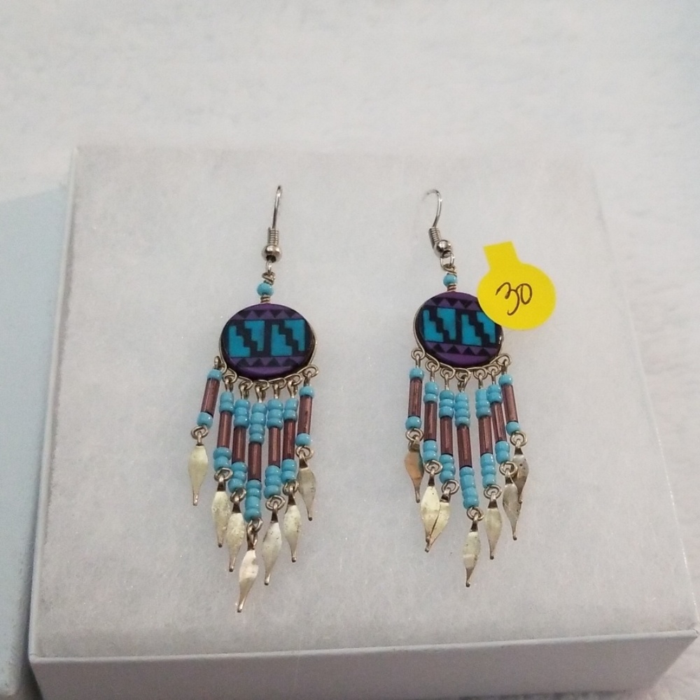 Earrings, NWT, danglea, Silver & blue mix